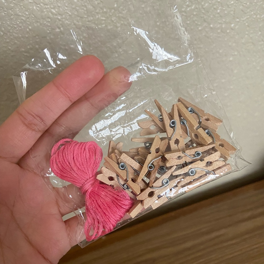 Mini Clothing Pins & Embroidery Floss Polaroid Wall Decor Dorm College Bedroom